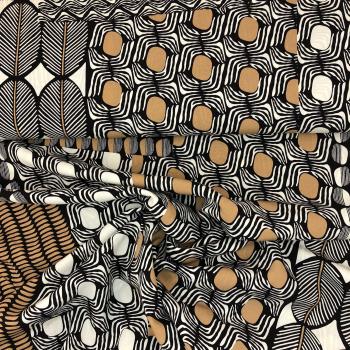 Viskose Popeline -  schwarz, beige, naturweiß, grafisch gemustert